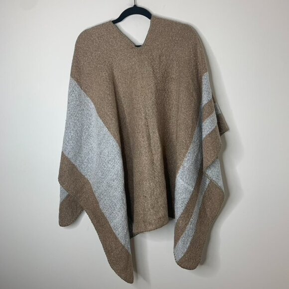 Women's Blanket Shawl Wrap Poncho Open Front Cape Brown Grey Fall Neutral - Picture 6 of 16